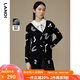 藍地（LANDI）秋季新款V領(lǐng)羊毛黑白提花針織開(kāi)衫女長(cháng)袖毛衣外套 黑色 M