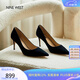NINE WEST/玖熙羊反絨法式單鞋女通勤高跟鞋NF201039SK 黑色 36