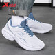 特步男鞋2026新款皮面防水防塵休閑鞋男士防滑耐磨減震厚底跑步運動(dòng)鞋 新白色/復古藍 39