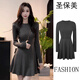圣保美灰色長(cháng)袖針織連衣裙女秋冬季2025新款法式氣質(zhì)高級感小個(gè)子短裙子 灰色 S
