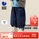迷你巴拉【仿牛仔】男童女童褲子寶寶柔軟透氣寬松直筒褲長(cháng)褲2025秋新款 牛仔深藍88301 90