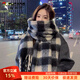 啄木鳥(niǎo)秋冬新款美拉德仿羊絨格子圍巾女冬季感百搭披肩加厚保暖圍脖特價(jià) 黑米格【升級加厚】