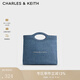 CHARLES&KEITH復古菱格鏈條手提托特包女生日禮物CK2-30271418 Denim Blue深牛仔藍色 M
