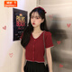 婍妡夏季2025新款韓版針織衫短袖t恤女修身短款學(xué)生上衣設(shè)計(jì)感女小眾 棗紅色 均碼 [建議70-125斤]