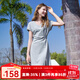 百圖betu女裝2025夏季新款連衣裙時(shí)髦連肩袖系帶收腰開(kāi)叉裙子2503D05 淺灰 L