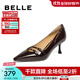 百麗（Belle）牛皮高跟鞋女商場(chǎng)同款時(shí)尚百搭細跟單鞋BKR03AQ4 酒紅色 37 (235mm)