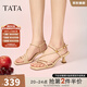 他她（TATA）高跟一字帶涼鞋女鞋法式復古綁帶涼鞋2025秋新款 杏色 37
