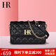 HR赫蓮娜女包單肩斜跨包小香風(fēng)頭層牛皮菱格鏈條包高級感生日禮物 黑色【大號】