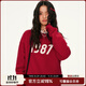 Mmlg 87mm 2025年新款1987撞色logo數字膠印圓領(lǐng)衛衣女純棉情侶款上衣 紅色 S