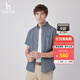哈吉斯（HAZZYS）男裝 夏款男襯衣通勤上衣千鳥(niǎo)格短袖襯衫男ATCZK1BBK73 深藍色DL 2XL (185/104A 52)
