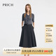 PRICH時尚拼接V領(lǐng)設計針織連衣裙2025夏季新款假兩件A字長裙子女 19黑色 L (170)