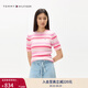 TOMMY HILFIGER【條紋絞花】25春夏新款女裝純棉休閑圓領(lǐng)內搭短袖針織衫 淡粉多色條紋T05 M