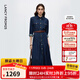 朗姿復古風(fēng)設計感高腰a字連衣裙大擺高級感氣質(zhì)裙2025年冬季新款 柏林藍色 M