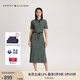 TOMMY HILFIGER【側邊開(kāi)叉】夏女氣質(zhì)休閑通勤收腰顯瘦POLO長(cháng)裙連衣裙 綠白條紋0CG M