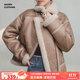 馬登女裝 轟炸機夾克女秋冬季加厚保暖皮毛拼接三層鎖溫翻領(lǐng)棉衣外套 杏灰色 馬登工裝 XL
