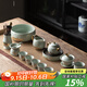 京峰閣 茶具整套高端 汝窯瑞鶴呈祥貴妃壺茶壺蓋碗茶杯家用開(kāi)業(yè)送禮套裝 瑞鶴呈祥貴妃壺15入