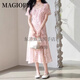 MAGIOPY國際奢侈品牌女裝高檔碎花連衣裙女夏季新款雪紡時(shí)尚印花連身裙子 粉紅色 S