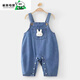 葉余男女寶寶牛仔背帶褲連體衣春秋款嬰兒秋裝外出服牛仔哈衣小月齡季 熊臉刺繡背帶褲 純棉布料 73 (65-73CM)