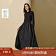 茵曼（INMAN）2025秋冬女裝新款復(fù)古半高領(lǐng)磨毛黑色連衣裙顯瘦長(zhǎng)袖長(zhǎng)裙子  午夜黑 XL