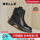 百麗（Belle）舒適瘦瘦休閑靴女2025冬新款商場(chǎng)同款羊皮復古靴B7E1DDD5 黑色-絨里 38 (240mm)
