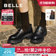 百麗（Belle）復古抓皺鎏金樂(lè )福鞋女2025秋新款商場(chǎng)款牛皮粗跟jk樂(lè )福鞋E1Y1DCA5 黑色 37