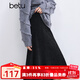 百圖betu女裝冬季新款半身裙高腰燈芯絨坑條顯瘦裙子女2411T69 黑色 M