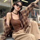 緋垚格子襯衫外套2025早秋美拉德復古咖色格子開(kāi)衫女長(cháng)袖襯衣寬松上衣 咖色 M