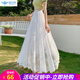 歐貝汐垂墜感半身裙中長(cháng)款女鉤花蕾絲宮廷風(fēng)時(shí)尚大擺遮胯網(wǎng)紗裙子 白色 均碼