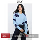 LILY2025秋新款含羊毛浪漫氣質(zhì)通勤立體提花藍色針織衫圓領(lǐng)毛衣女 401藍色 L
