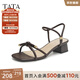 他她（TATA）一字帶高跟涼鞋女時(shí)尚通勤法式粗跟涼鞋2024秋新7ZO06BL4 啡色 39