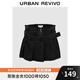 UR秋季新款女裝潮流休閑設計感腰帶牛仔短褲UWV840214 黑色 26
