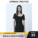 UR2025春季新款女裝撞色領(lǐng)褶皺開(kāi)衩短袖連衣裙UYY750056 正黑 M