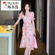 啄木鳥(niǎo)（TUCANO）2025年夏季新款泡泡袖V領(lǐng)小個(gè)子碎花雪紡短裙修身魚(yú)尾粉色連衣裙 長(cháng)款 L