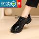 大東女士小皮鞋女英倫風(fēng)平底樂(lè )福鞋2025新款春秋真皮系帶休閑單鞋漆皮女鞋 黑色亮光 40