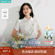 茵曼2025夏季女裝新款條紋提花花邊袖娃娃領(lǐng)刺繡100%純棉短袖襯衫  珍珠白 S