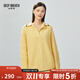 深呼吸DEEP BREATH女裝翻領(lǐng)拼色寬松粗棒純羊毛針織衫A301016 鵝黃 M (3碼)