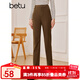 百圖betu女裝秋季新款休閑褲高腰煙管顯瘦卷邊小腳口西褲2309T67 深啡 L