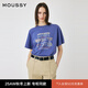 moussy 2025新品美式復古風(fēng)印花做舊短袖T恤女010ISQ90-6851 110藍色 均碼