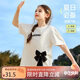 ASK JUNIOR女童短袖T恤夏裝兒童珍珠開叉蝴蝶結(jié)休閑純棉T恤 白色 170 