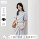 對白休閑通勤亞麻套裝裙女2025夏新款Polo領(lǐng)短袖上衣半身裙兩件套 海鹽藍 L