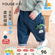 幼歌（YOUGE）【軟牛仔】嬰幼兒2024春季卡通造型牛仔褲寶寶休閑褲 牛仔藍(lán)（66-90兩用襠） 90 cm