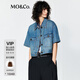 MO&Co.牛仔夾克2025夏新品輕薄天絲棉質(zhì)工裝短款短袖磨白MBE2JKT003 牛仔藍色 M /165