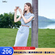 百圖betu女裝2025夏季新款連衣裙無袖減齡蕾絲拼接牛仔連衣裙2507T53 淺牛仔藍(lán) M