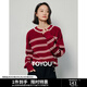 初語寬松圓領(lǐng)套頭針織衫女2024秋季新款紅色條紋撞色長袖毛衣上衣 紅白條 XL