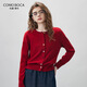科蒙博卡2025秋冬羊毛衫女圓領(lǐng)開(kāi)衫外套長(cháng)袖針織上衣 櫻桃紅 2XL