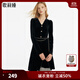 歌莉婭（GOELIA）連衣裙V領(lǐng)法式服裝絲絨裙子黑色禮服裙1C1R4H210 00B黑色 L