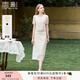 香影小香風(fēng)蕾絲套裝裙子女夏季2025新款重工刺繡白色半身裙兩件套 米白 M 160/84A/95-110斤