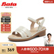 Bata時裝涼鞋女2025夏季商場新款百搭羊皮粗跟一字帶涼鞋AOE10BL5 米白 39