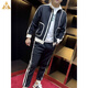 BG GLAMURB奢侈品牌男裝套裝高端休閑運動(dòng)兩件套男立領(lǐng)拉鏈開(kāi)衫衛衣長(cháng)褲加厚 黑色 6XL 185-200斤
