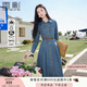 香影牛仔連衣裙女長(cháng)袖2025秋季新款腰帶單排扣收腰復古氣質(zhì)a字裙 牛仔藍 S